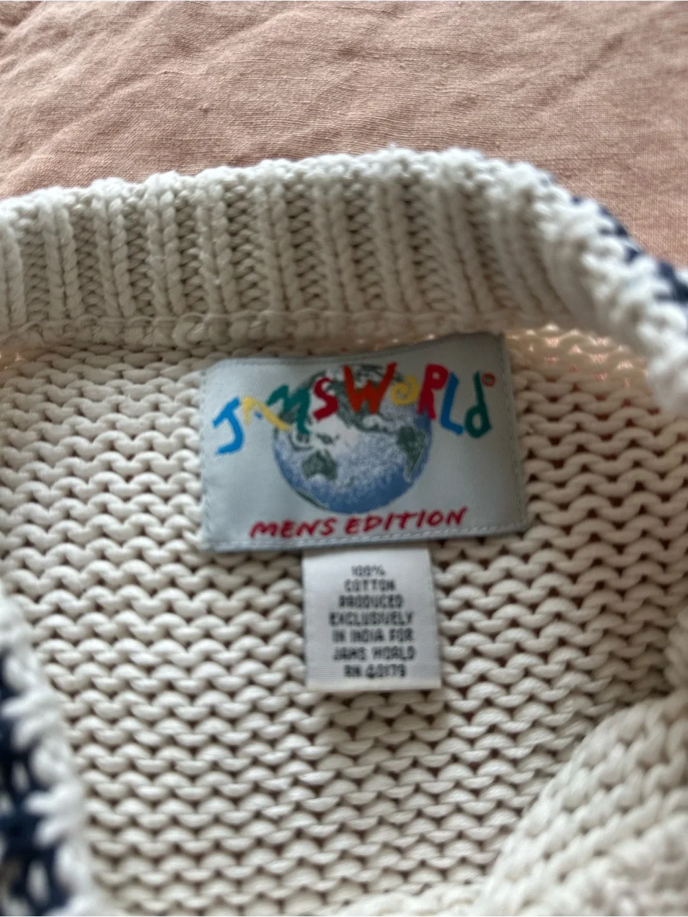 Vintage JAMS World Hawaii Cotton Sweater with Colorful Abstract Patches, Medium